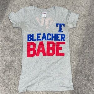 PINK Victoria's Secret Gray Tee with Bold Red and Blue Text